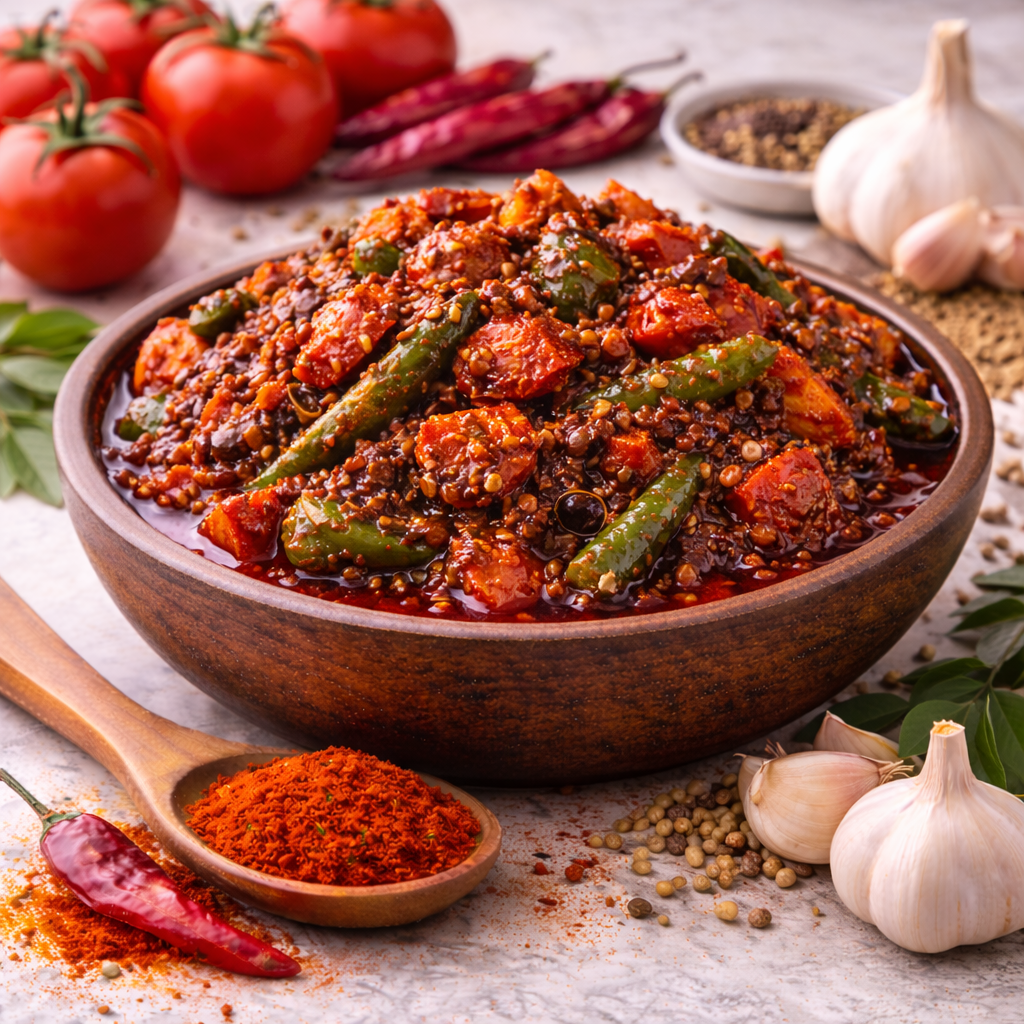 Homemade Tomato Pandumirchi Pickle